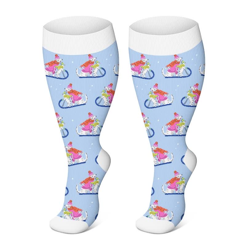 Chaussettes de compression grandes tailles à motifs animaux de Noël - Bleu - 4XL - image 5