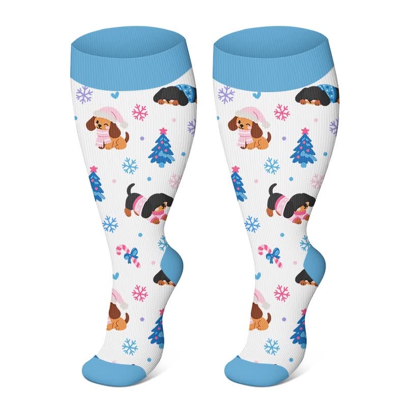 Chaussettes de compression grandes tailles à motifs animaux de Noël - Blanc - 4XL - image 4