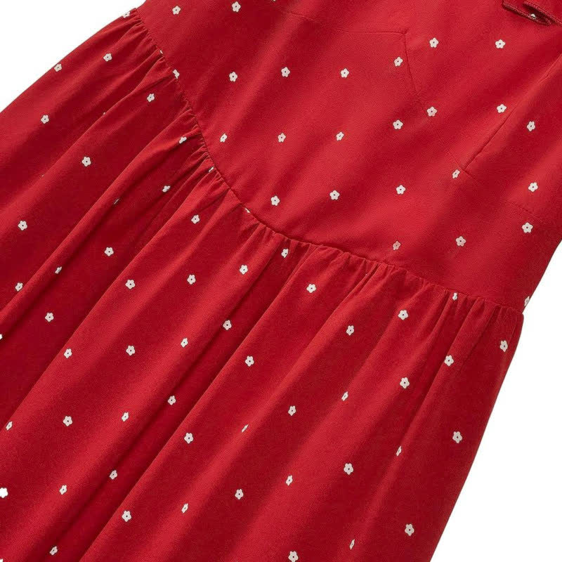 Robe midi rouge à pois smockée - image 3