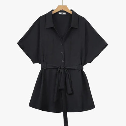 Ensemble chemise noire grande taille à nouer à la taille et pantalon large - image 1