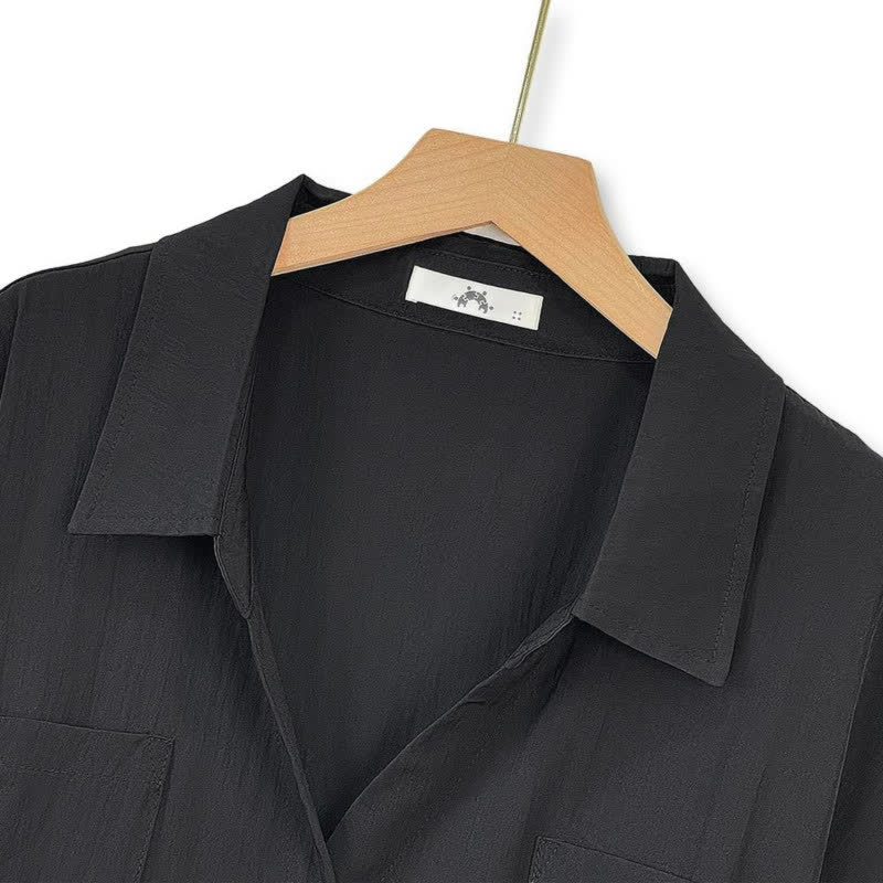Ensemble chemise noire grande taille à nouer à la taille et pantalon large - image 3