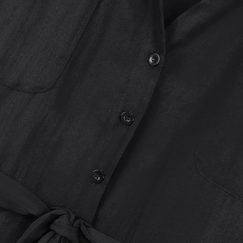 Ensemble chemise noire grande taille à nouer à la taille et pantalon large - image 6