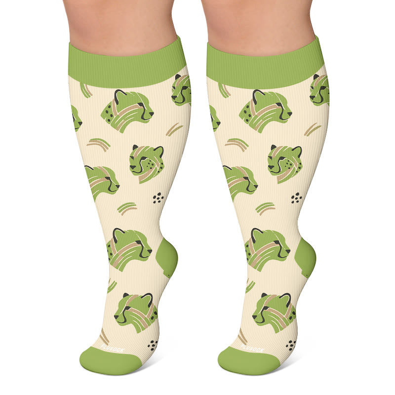 Chaussettes de compression grande taille motif guépard et vache - Vert - 4XL - image 4