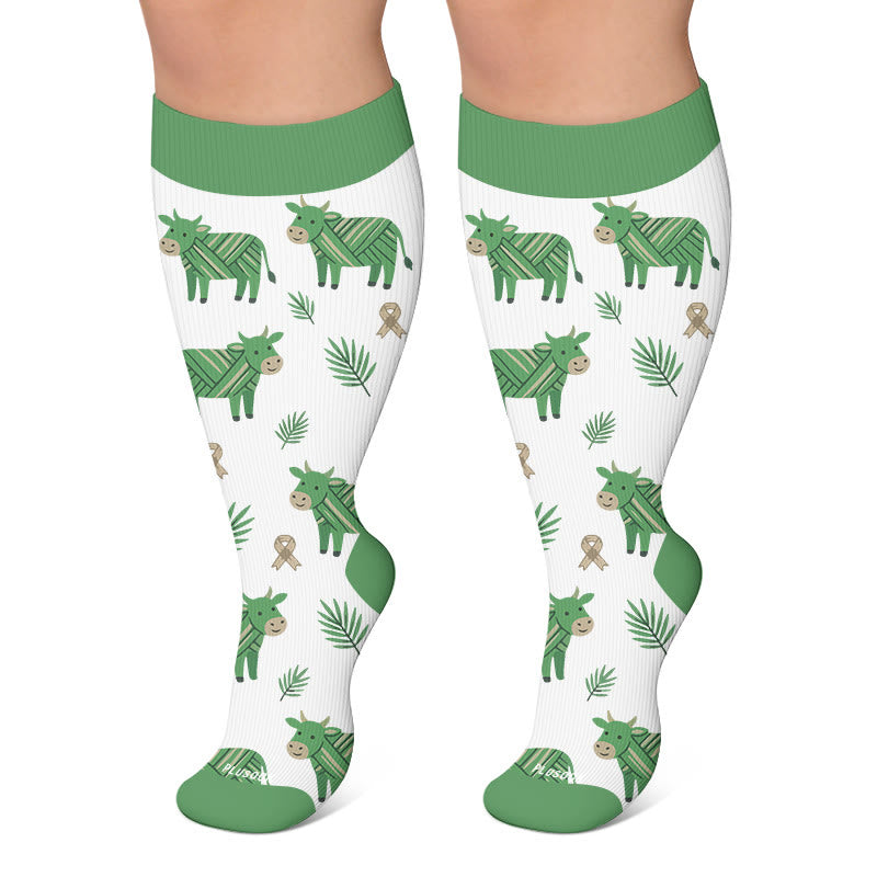 Chaussettes de compression grande taille motif guépard et vache - Vert foncé - 4XL - image 5
