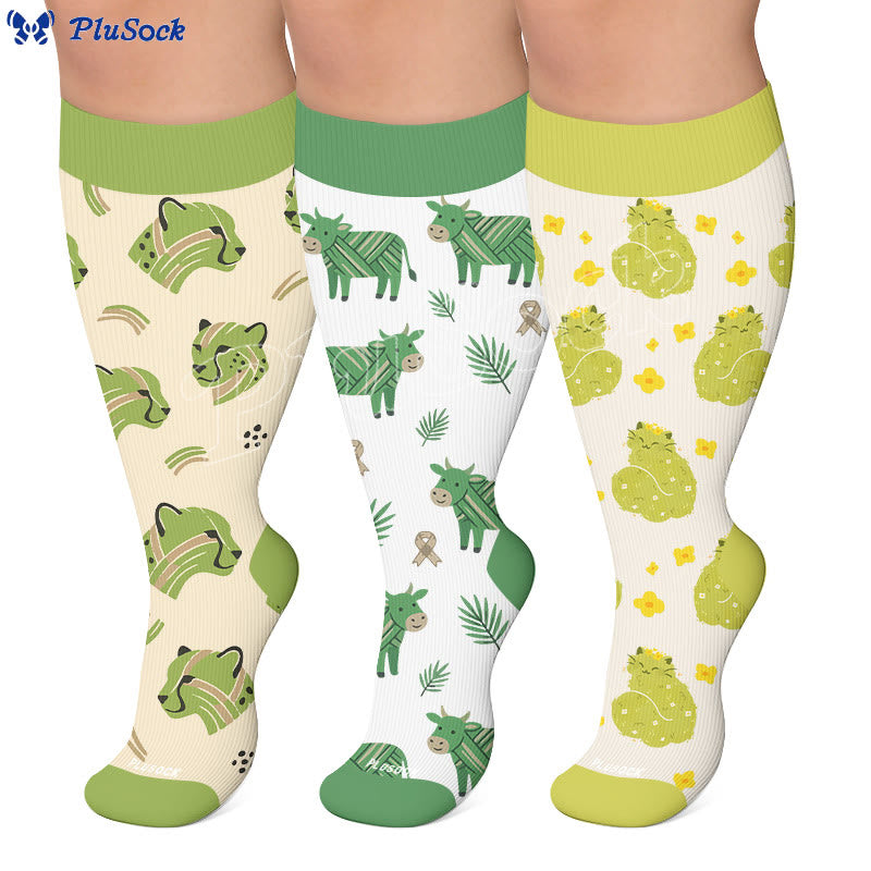Chaussettes de compression grande taille motif guépard et vache - image 0