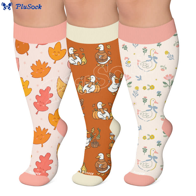 Chaussettes de compression Autumn Ducks grandes tailles - image 0