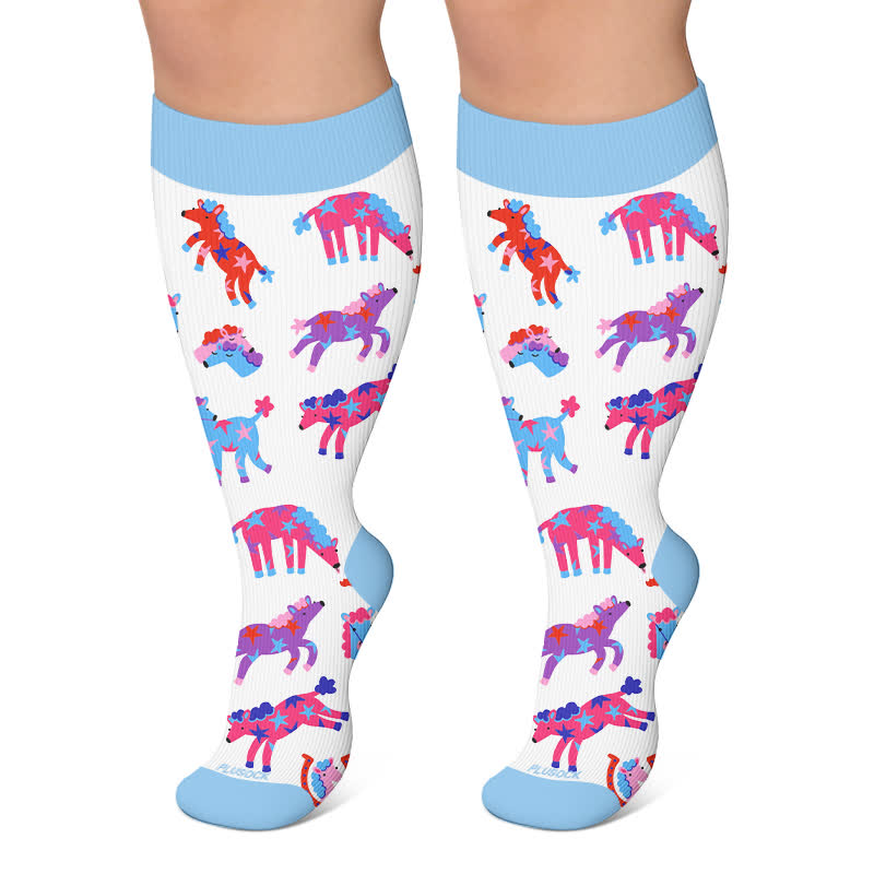Chaussettes de compression grandes tailles à imprimé animalier - Bleu - 4XL - image 6