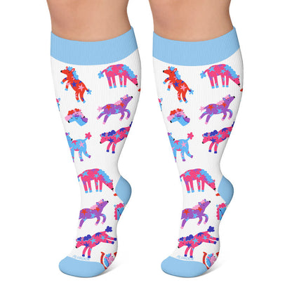 Chaussettes de compression grandes tailles à imprimé animalier - Bleu - 4XL - image 6