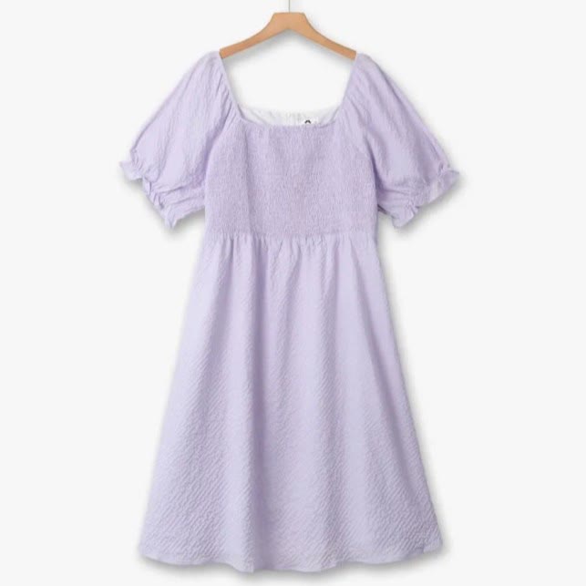 Robe midi lilas texturée à manches bouffantes - Violet - 6XL - image 0