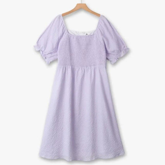 Robe midi lilas texturée à manches bouffantes - Violet - 6XL - image 0