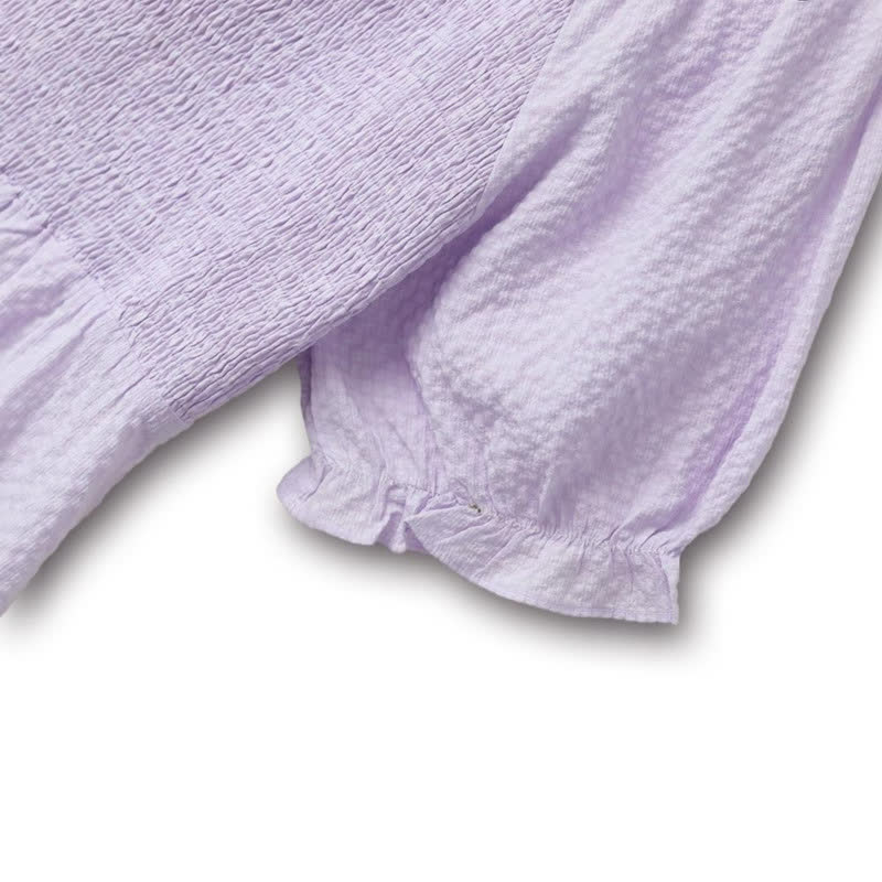 Robe midi lilas texturée à manches bouffantes - image 2