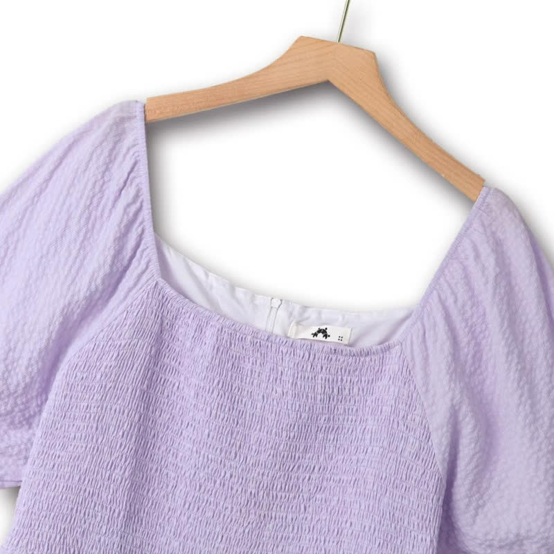 Robe midi lilas texturée à manches bouffantes - image 1