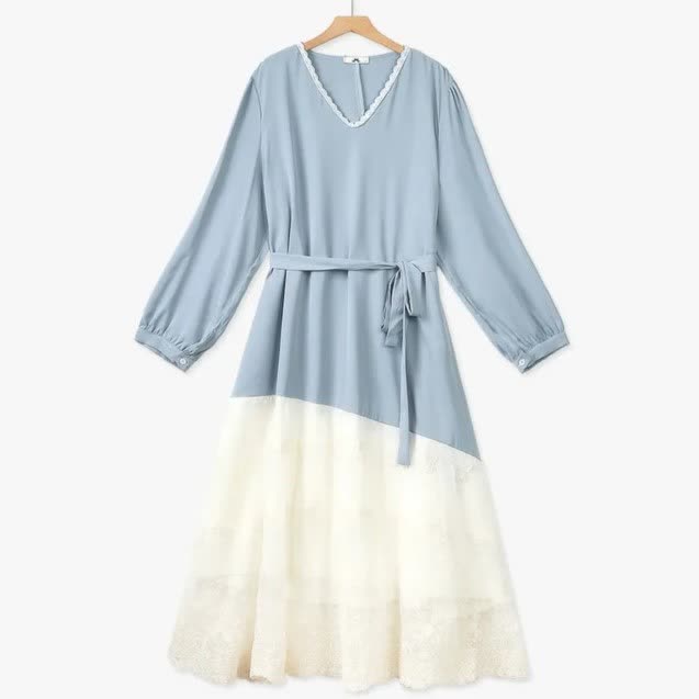 Robe midi grande taille à ourlet contrasté - Bleu clair - 6XL - image 0