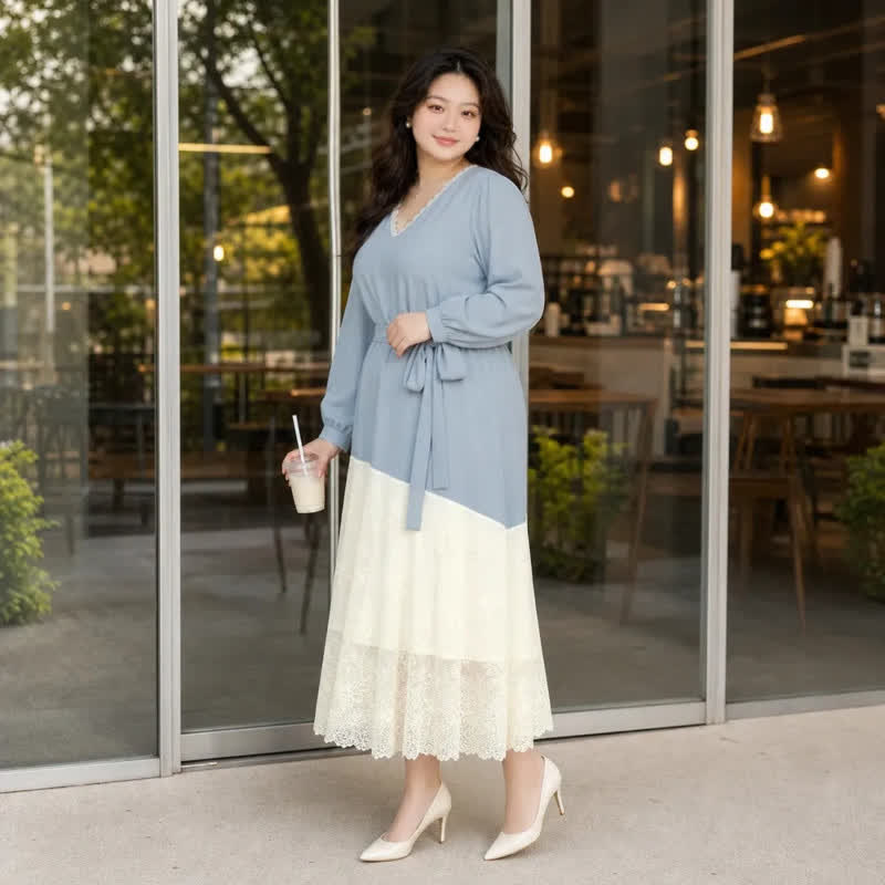 Robe midi grande taille à ourlet contrasté - image 2