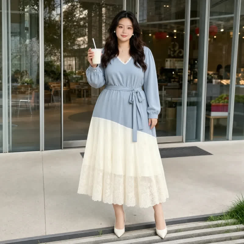 Robe midi grande taille à ourlet contrasté - image 1