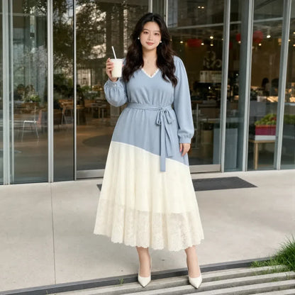 Robe midi grande taille à ourlet contrasté - image 1