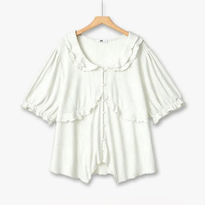 Chemisier texturé à col volanté grande taille - Blanc - 6XL - image 1