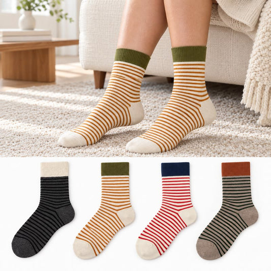 Chaussettes basses rétro à rayures et blocs de couleur (4 paires) - image 0