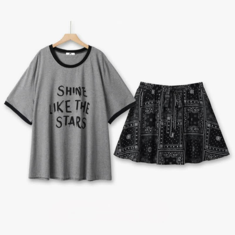 Ensemble T-shirt et jupe imprimée « Brille comme les étoiles » - Ensemble de 2 pièces - 6XL - image 0