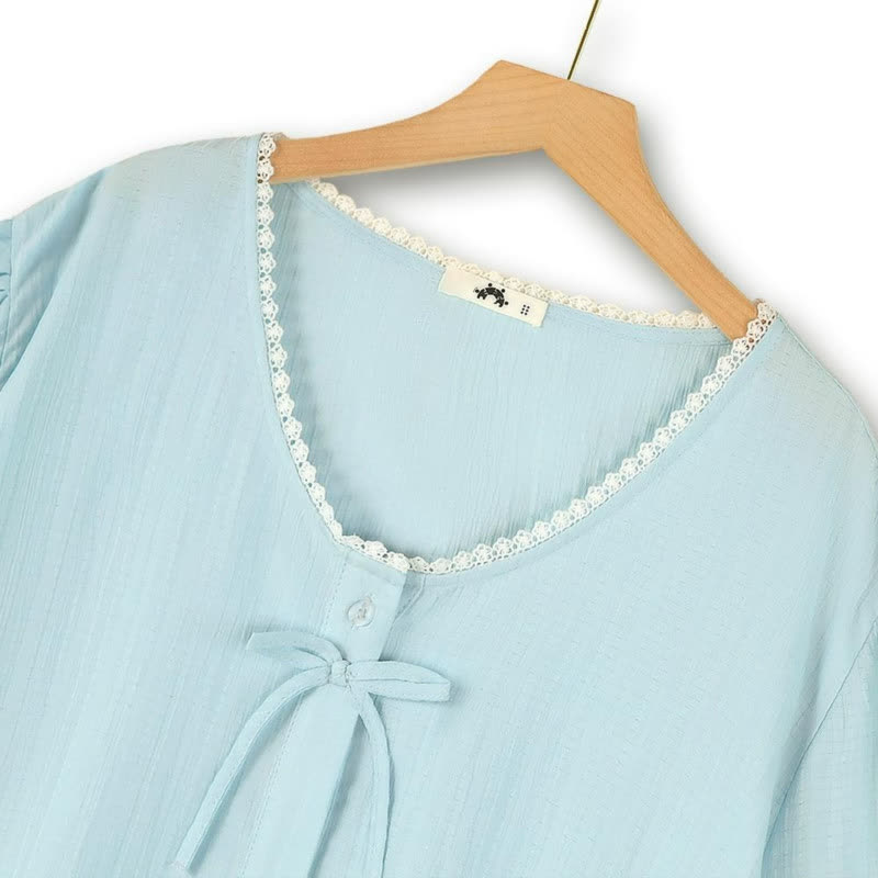 Blouse grande taille à nœud en dentelle - image 1