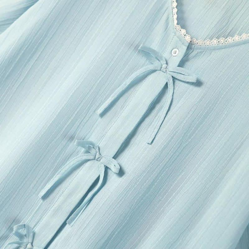 Blouse grande taille à nœud en dentelle - image 2