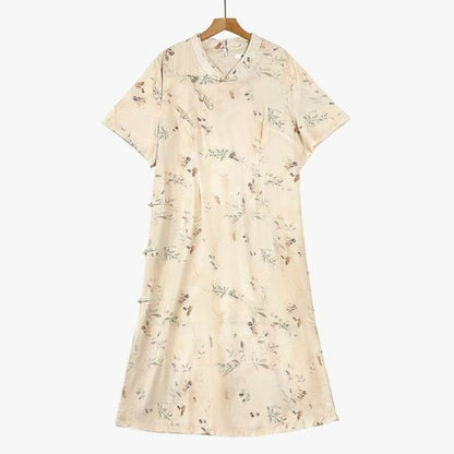 Robe midi de vacances à imprimé botanique doux - Beige - 6XL - image 0