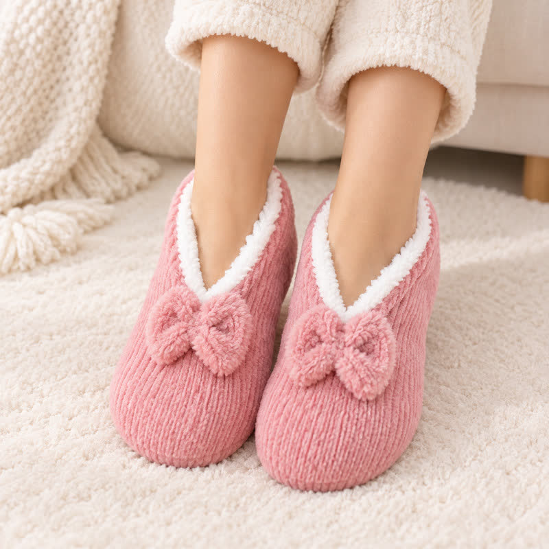 Chaussettes-chaussons en peluche à nœud lavande - image 0