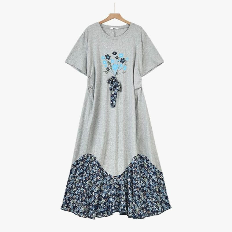 Robe midi décontractée à patchwork floral - Gris - 6XL - image 0