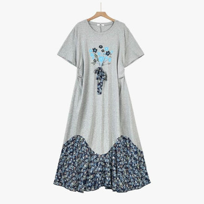 Robe midi décontractée à patchwork floral - Gris - 6XL - image 0