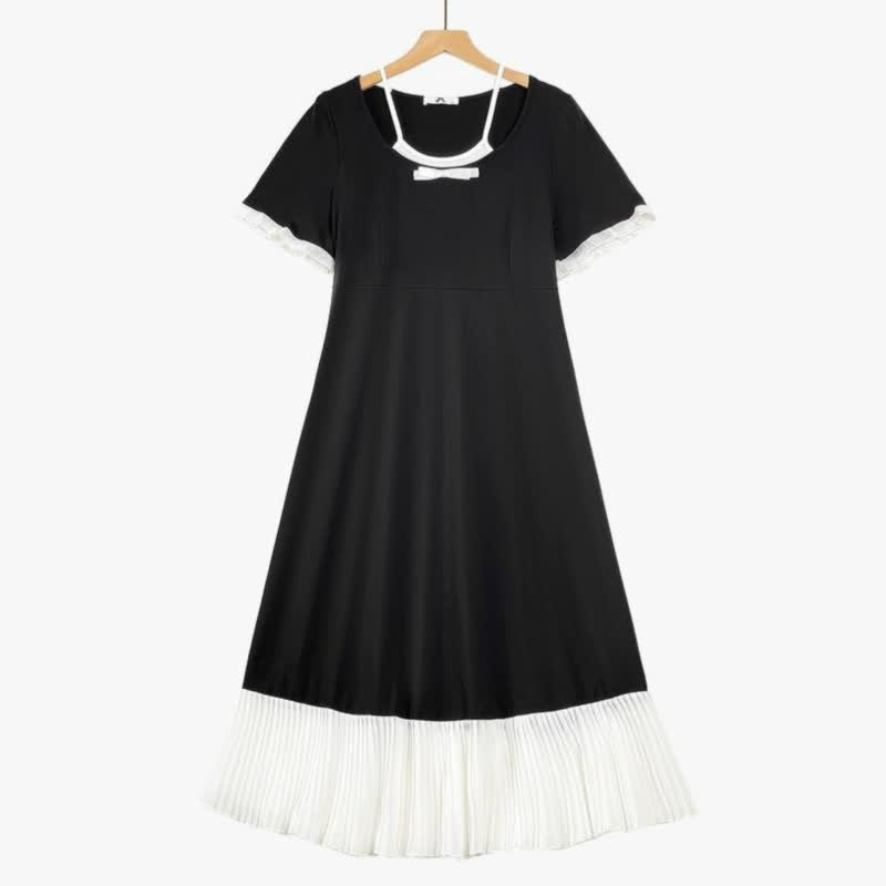 Robe midi à ourlet plissé contrastant - Noir - 6XL - image 0