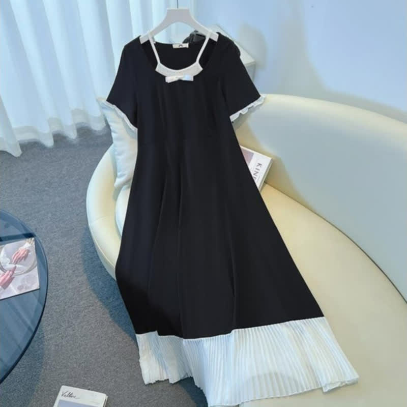 Robe midi à ourlet plissé contrastant - image 2