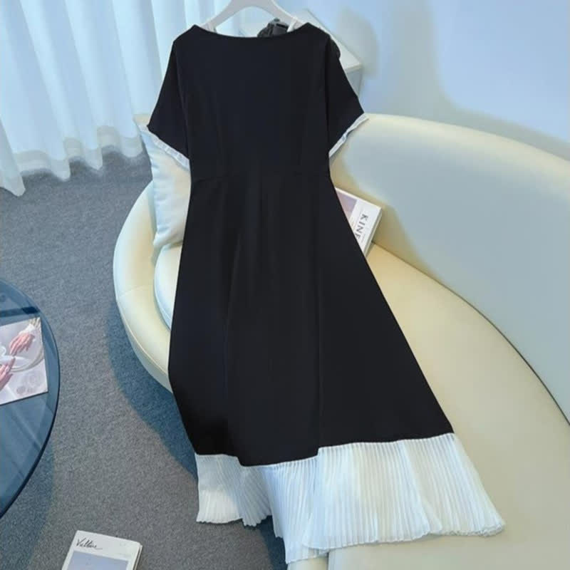 Robe midi à ourlet plissé contrastant - image 1