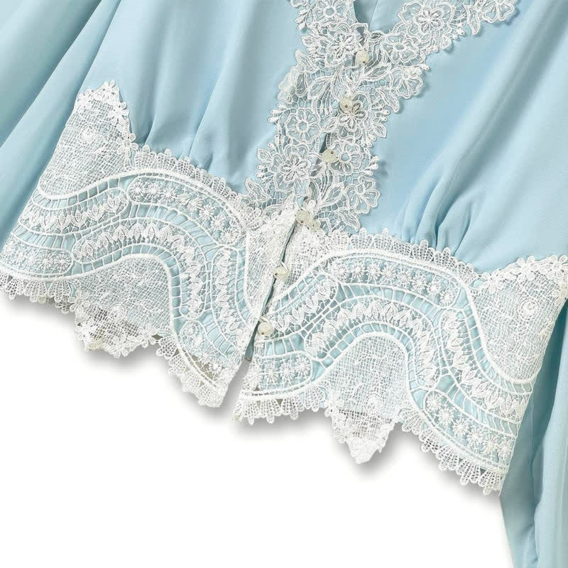 Ensemble jupe deux pièces grande taille bleu ciel à bordure en dentelle - image 4