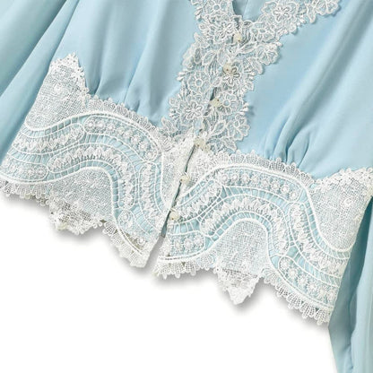 Ensemble jupe deux pièces grande taille bleu ciel à bordure en dentelle - image 4