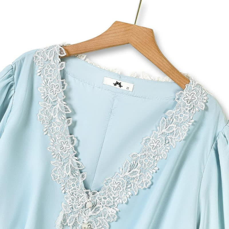 Ensemble jupe deux pièces grande taille bleu ciel à bordure en dentelle - image 3