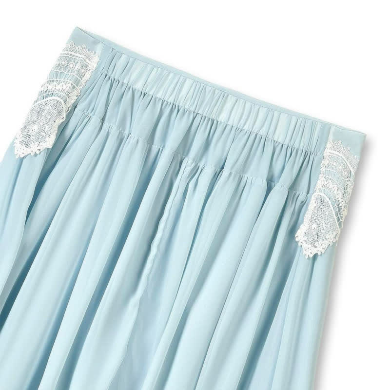 Ensemble jupe deux pièces grande taille bleu ciel à bordure en dentelle - image 6