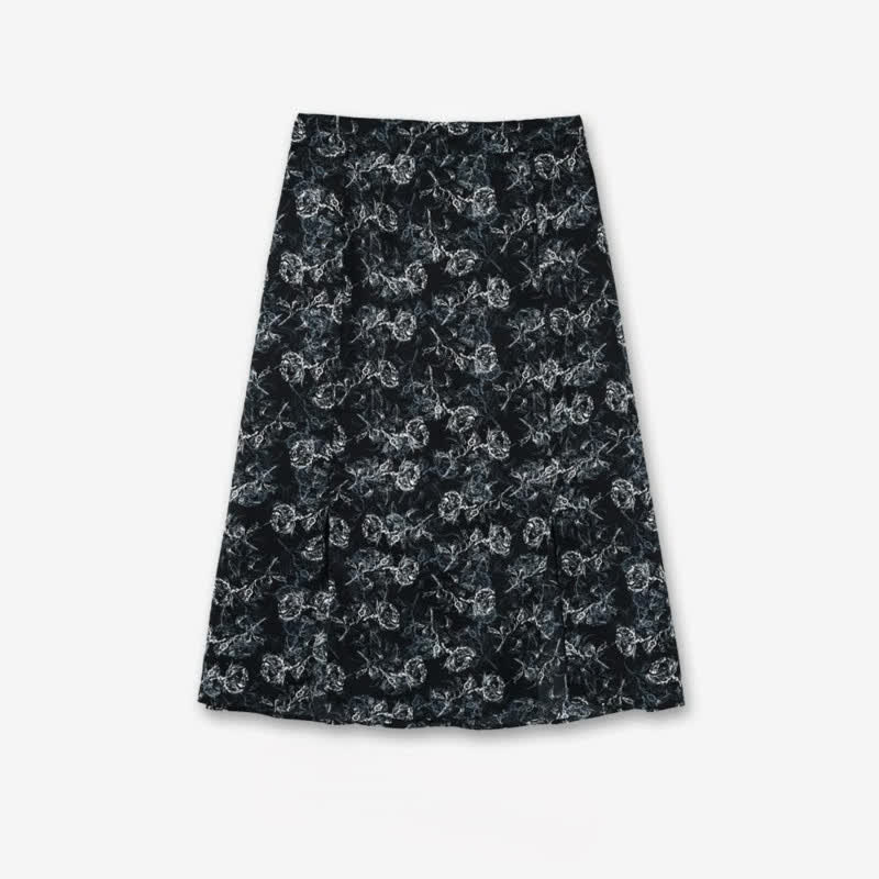 Ensemble jupe deux pièces noire à fleurs grande taille - Jupe midi - 6XL - image 2