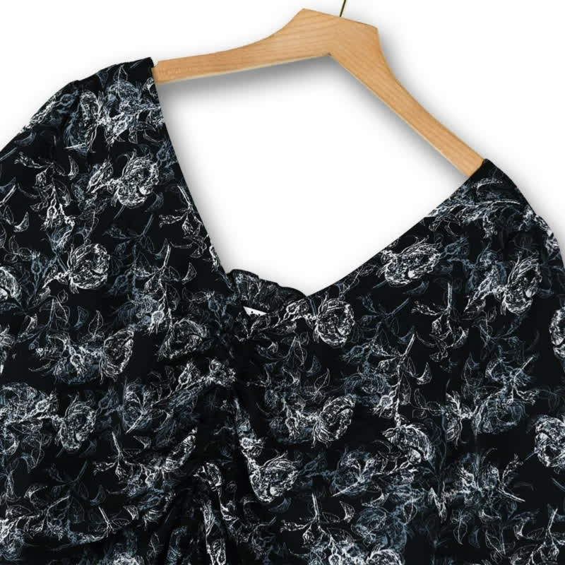 Ensemble jupe deux pièces noire à fleurs grande taille - image 3