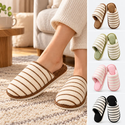Pantoufles d'intérieur en peluche rayée, grandes tailles, confortables - image 0