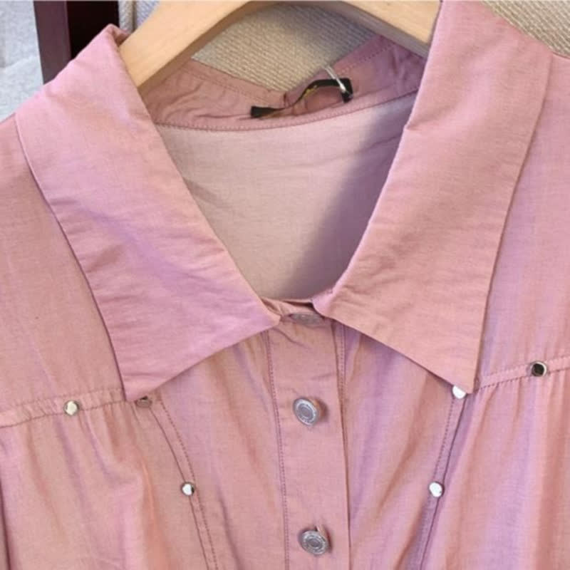 Robe chemise rose à ceinture - image 2