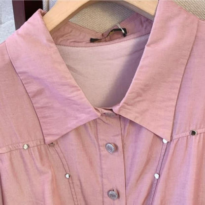 Robe chemise rose à ceinture - image 2