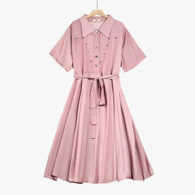 Robe chemise rose à ceinture - Rose - 6XL - image 0