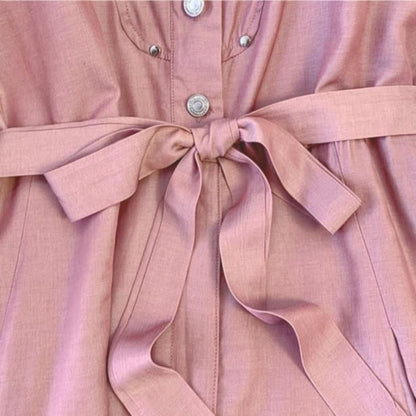 Robe chemise rose à ceinture - image 3