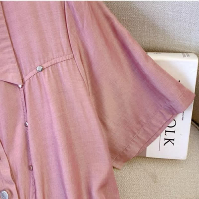 Robe chemise rose à ceinture - image 4