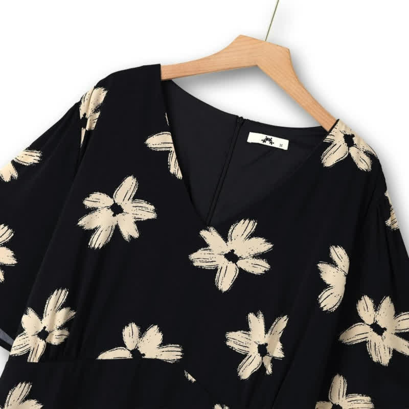 Robe midi à col en V fleurie incurvée - image 1
