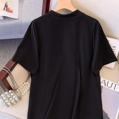 Blouse d'été grande taille à imprimé papillon et col cravate - image 4