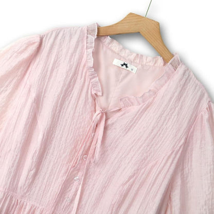 Robe midi à volants et nœud grande taille - image 1
