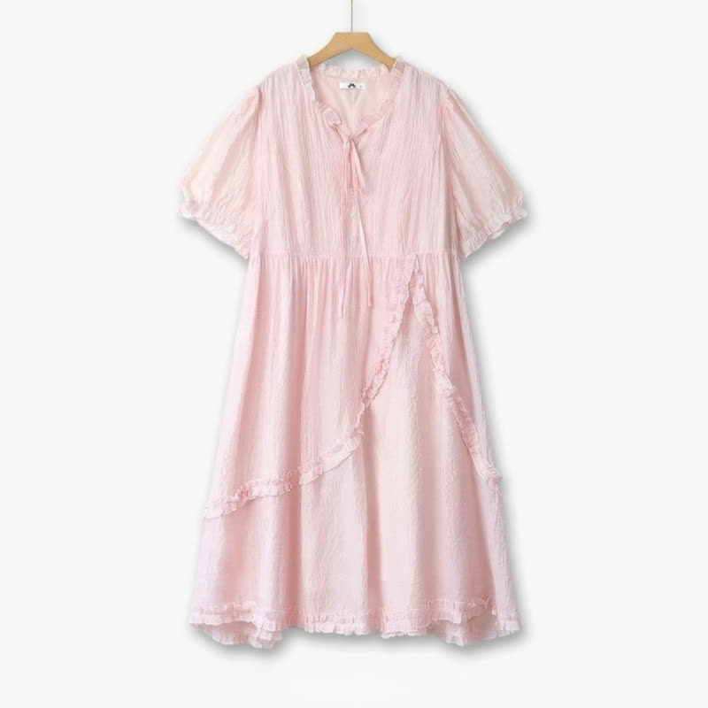 Robe midi à volants et nœud grande taille - Rose - 6XL - image 0