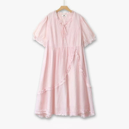 Robe midi à volants et nœud grande taille - Rose - 6XL - image 0