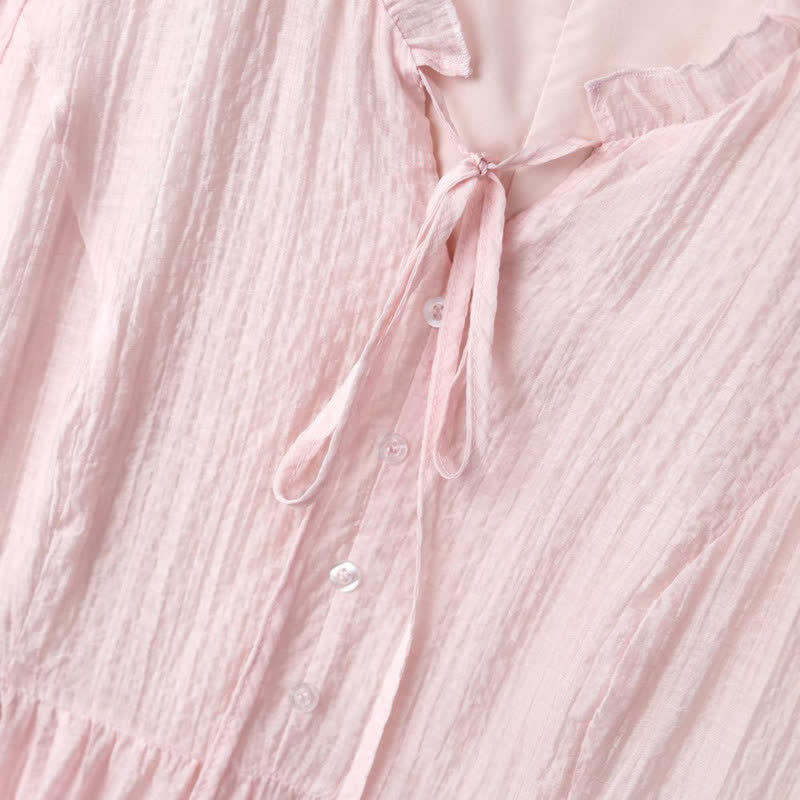 Robe midi à volants et nœud grande taille - image 2